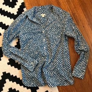 NWOT J. Crew blue patterned blouse - size XS